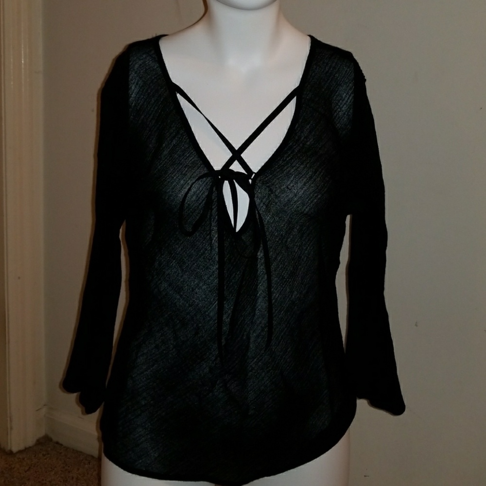 Vintage Sheer, lace-up V neck Armani top